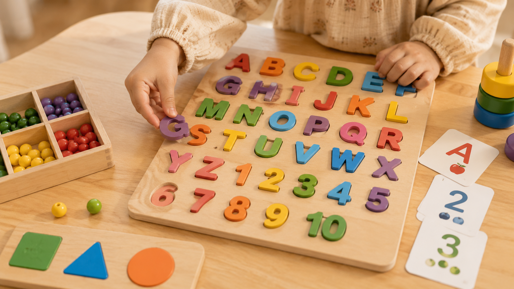 Puzzle huruf dan nombor di atas meja